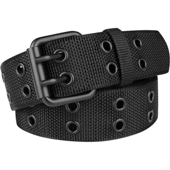Plus Size Black Nylon Grommet Belt Double Prong Unisex Adjustable 71 Inch - Picture 7 of 7